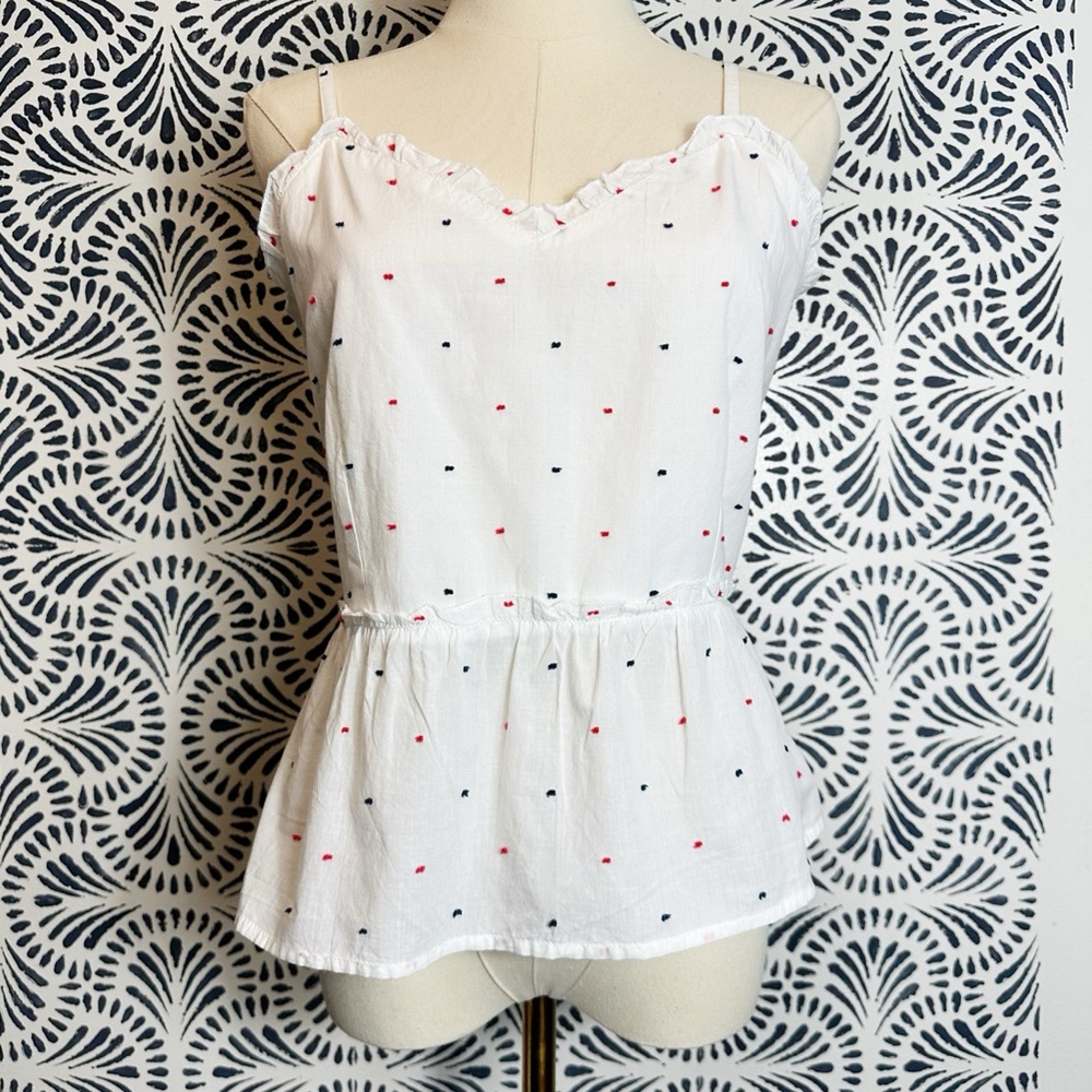 Sim & Sam Dimensional Speckle Red Blue Cotton Smocked Back Tank Top